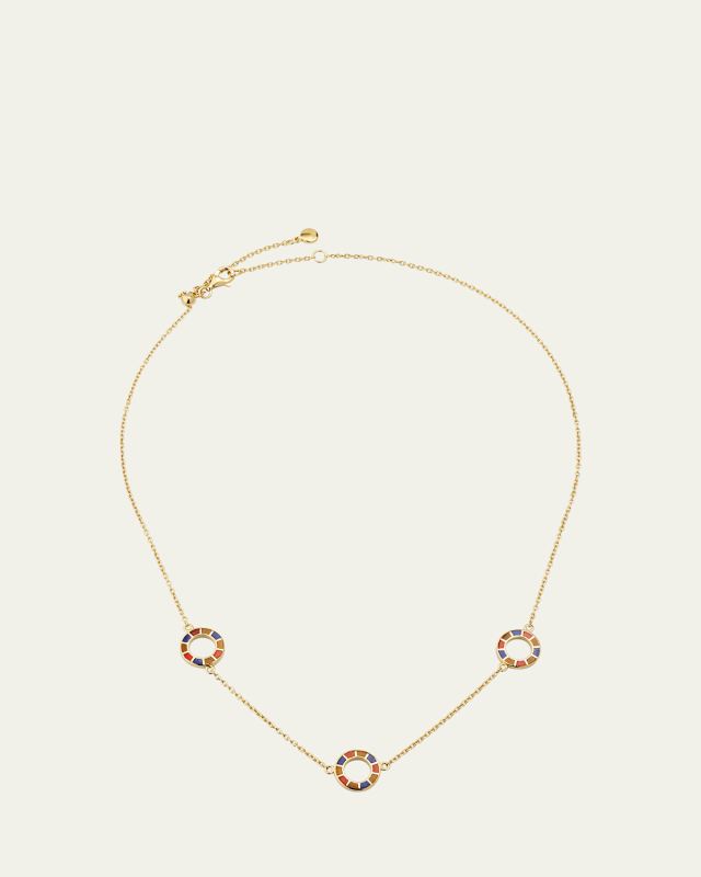 Lapis, Tigers Eye, and Carnelian Dash Triple Circle Station Necklace